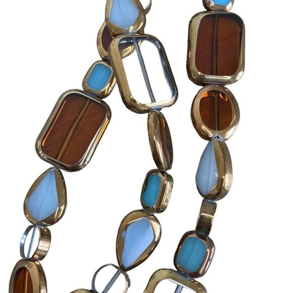 SFA Multi Layer Glass Beaded Necklace in Clear, Amber, Lt Blue & Gold - Picture 4 of 7